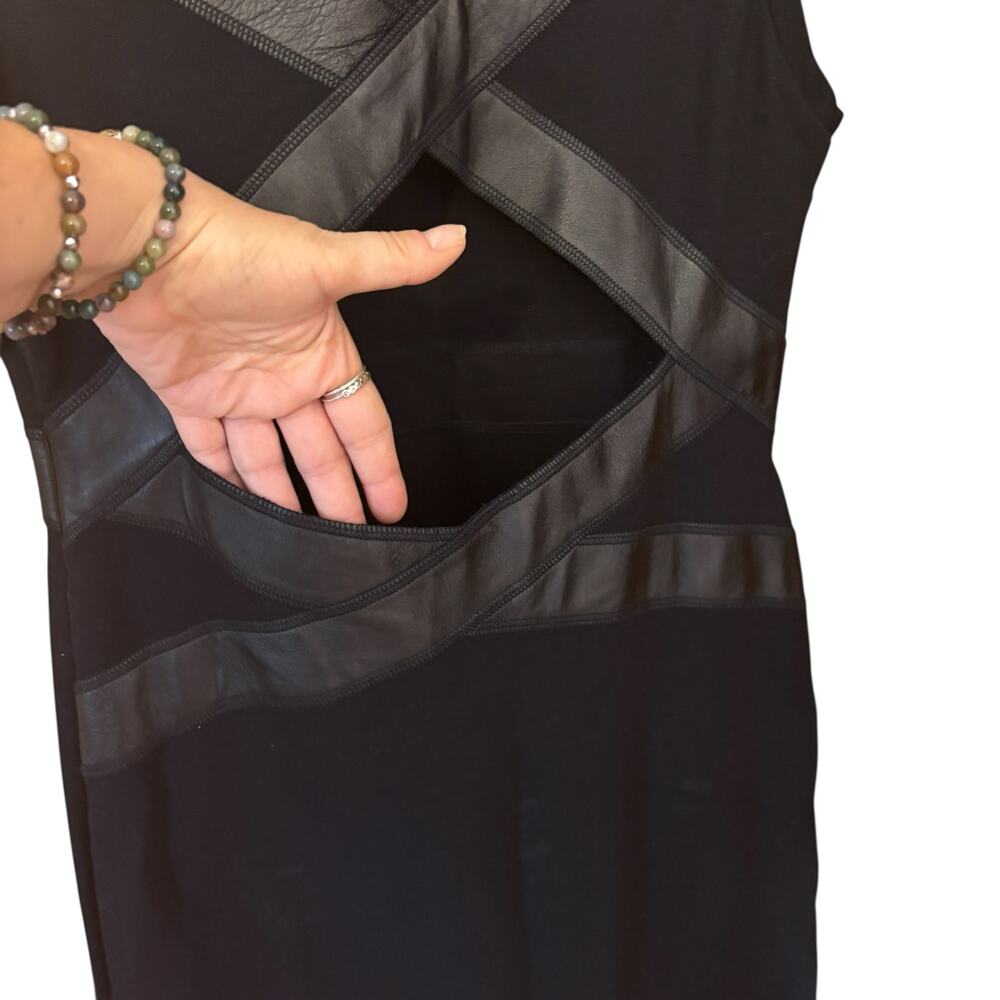 Sandro Paris Black Cutout Back Mini Dress Calf Leather Trim EU 3/ US 6 - Picture 7 of 14